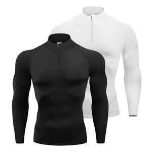 Camiseta de compresión de manga larga para hombre, con media cremallera, cuello alto, ajuste slim, capa base atlética, de Shahas International - Product Image 6