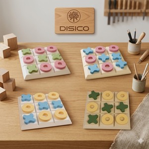 Wooden Tic Tac Toe Game Set With Blue And Yellow Pieces For Kids Age 2 To 4 Years Unisex Educational Toy - Product Image 6