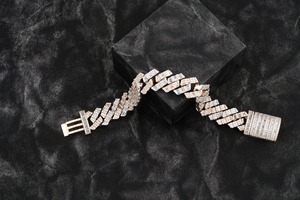 Round Brilliant Cut Diamond <b>Charm</b> Bracelet 14K Gold Plated Unisex Hiphop Micro Insert Filled Fancy Light D Color GIA Certified - Product Image 3