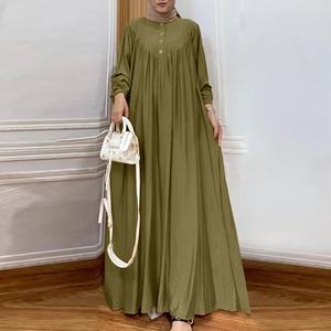 Abaya Kaftan Islámica de Manga Larga, 100% Algodón Chifón, Estilo Sencillo y Modesto para Mujer, para Ramadán y Otoño - Product Image 3