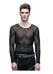 เสื้อยืดตาข่ายสีขาวซีทรูผู้ชาย เสื้อยืดแขนยาวเซ็กซี่แบบโปร่งใส สไตล์ฮิปฮอป สตรีทแวร์ - Product Image 2