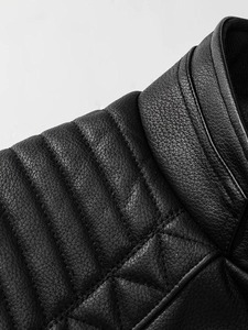 Handmade Black Genuine Leather Moto Jacket – Quilted Slim Fit Biker <b>Coat</b> - Product Image 3