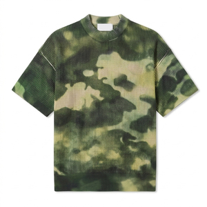 เสื้อถักแบบสั่งทำสำหรับผู้ชาย เนื้อผ้าตาข่ายระบายอากาศ สไตล์สตรีทแวร์ทรงโอเวอร์ไซส์ วินเทจ ลายมัดย้อม เสื้อถักไซส์ใหญ่พิเศษสำหรับผู้ชาย - Product Image 1