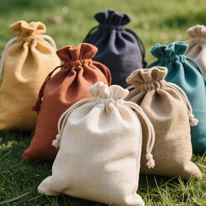 Linen <b>Drawstring</b> Bags Plain Dyed Eco Friendly Woven Craft Storage Pouches Multiple Colors Natural Fabric Gift Packaging - Product Image 1