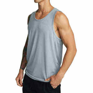 Men's Light Blue Solid Knitted Tank <b>Top</b> O-Neck Casual Style 100% Cotton Sleeveless <b>Vest</b> - Product Image 3