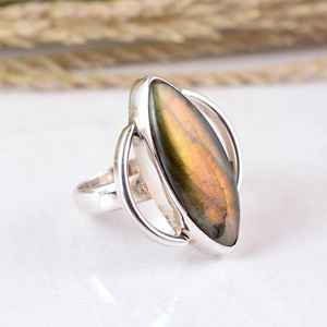 925 Sterling Silver Multi Fire Labradorite Natural Marquise Gemstone Statement Ring Handcrafted Dainty Open <b>Frame</b> Design Boho - Product Image 2