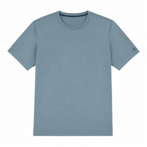 T-shirt en coton bleu poussière à col rond avec détail de manches minimalistes, personnalisable, uni, à manches courtes, pour homme, vêtement décontracté, vente en gros - Product Image 1
