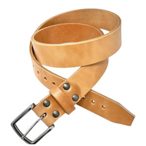 เข็มขัดหนังแท้สีน้ำตาลพร้อมหมุดสีดำ4อันหัวเข็มขัดสแตนเลสทรงสี่เหลี่ยมเพรียวบาง - Product Image 1
