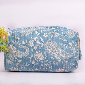 Trousse de Maquillage Vintage Grande en Coton Matelassé Écologique Réutilisable Portable Imprimée à la Main Lavable avec Fermeture Éclair Tendance - Product Image 3