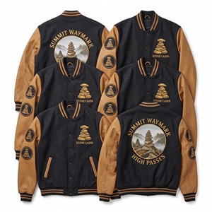 Wholesale Letterman Jacket Black Wool Varsity <b>Coat</b> Earthwork Horizons <b>Long</b> Barrow Embroidery Tan <b>Leather</b> Sleeves Bomber - Product Image 6