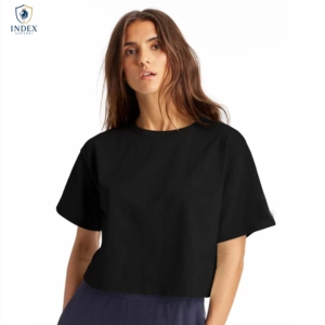 INDEX APPAREL Women's Black Crop <b>Top</b> T-Shirt Crew Neck Short Sleeve Loose Fit Solid Color Casual All Seasons Wear - Product Image 1