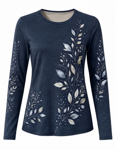 Camiseta de Punto con Estampado y Cuello Redondo, Manga Corta, con Costuras a Rayas, Estilo Casual para Mujer, Verano 2026 - Product Image 1