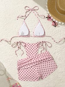 Women's Summer <b>Bikini</b> with Shorts Fashion Two Piece Halter Swimsuit Custom Logo Beachwear With Shorts Swimwear Fashion Swim Suit - Product Image 3