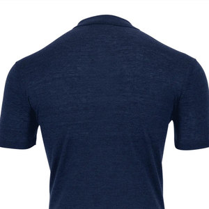 เสื้อโปโลผู้ชายแขนสั้นถักสีพื้นลำลองทรงปกติสีน้ำเงินเข้ม - Product Image 6