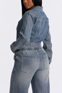 Custom Women's <b>Cropped</b> <b>Denim</b> <b>Jacket</b> Vintage Washed Jean <b>Jacket</b> Casual Fashion OEM ODM Private Label Wholesale Manufacturer - Product Image 4