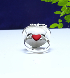 Anillo de coral rojo en forma de corazón, plata de ley 925, anillo hecho a mano para aniversario, anillo de boda, joyería de coral, regalo para ella - Product Image 4
