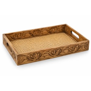 Bandeja de Servir de Madera de Mango Hecha a Mano con Base de Ratán - Venta al por Mayor - Product Image 1