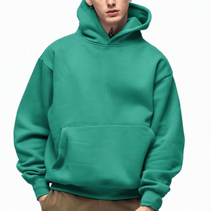 Sudadera con Capucha Verde para Hombre, Corte Holgado, Felpa, Estilo Casual Otoñal, Color Sólido, 100% Algodón Tejido, Ecológica - Product Image 1