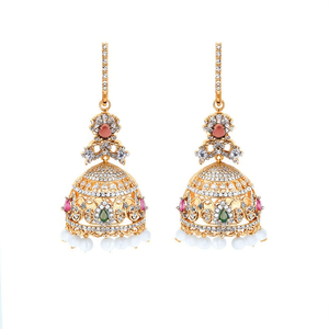 ต่างหูห่วงประดับเพชรดีไซน์เนอร์ ดีไซน์ Pota Stone และมุก - Product Image 2
