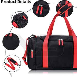 Black Red Gym <b>Duffel</b> <b>Bag</b> 15in Adjustable Strap Zipper Closure Unisex Casual Style Nylon Material Large Capacity Fitness <b>Bag</b> - Product Image 6