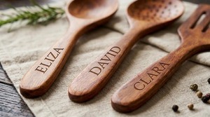 Ensemble de cuillères de cuisine en bois naturel, non toxique, sans danger pour les aliments et finition lisse, idéal pour la maison, la cuisine, les restaurants et les hôtels - Product Image 2