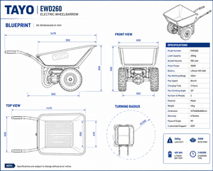 รถเข็น Tayo Durable Zero Emission EWD260 รับน้ำหนักได้สูงสุด 260 กก. กันน้ำ โครงสร้างโลหะและพลาสติกสำหรับงานอุตสาหกรรม ใช้ในสวน 6 ล้อ - Product Image 4