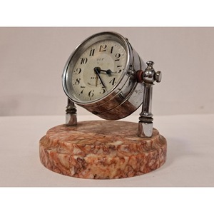 Horloge de bureau circulaire en marbre et métal, mouvement mécanique, design traditionnel, affichage silencieux sans tic-tac - Product Image 1