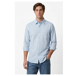 Camisa de Verano para Hombre Enovate, Casual, Transpirable, 100% Algodón, Lisa, con un Solo Botón, Manga Larga, Cuello Clásico, Modelo 9484 - Product Image 4