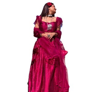 Lehenga Choli de Seda de Diseño Elegante con Trabajo de Lentejuelas Rosadas - Product Image 1