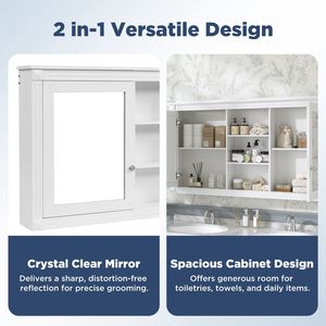 Specchio da Parete 2-in-1 da 55 Pollici con Armadietto, Specchio per Trucco ad Alta Definizione con Ripiani Regolabili e Cerniere a Chiusura Morbida - Product Image 6