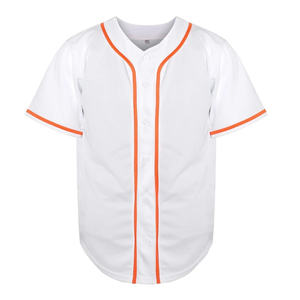 Camiseta de béisbol blanca personalizada con ribetes naranjas, uniforme de equipo en blanco, tela de malla, camisas deportivas con botones, venta al por mayor - Product Image 1