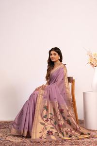 Sari Paithani traditionnel de créateur, dernière collection, en pur viscose et coton doux, avec magnifique tissage Zari, richement orné sur le pallu et la bordure – Fournisseur - Product Image 4