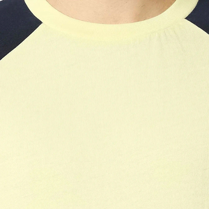 Camiseta de Manga Raglán para Hombre, Amarillo Claro, Azul Marino, Cuello Redondo, Corte Regular, Informal, de Jersey de Algodón Transpirable, Color Sólido, Manga Corta - Product Image 6