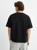 T-shirt en coton noir surdimensionné pour homme, 300 GSM, manches courtes, col rond, coupe décontractée, couleur unie, tricot jersey, style uni teint