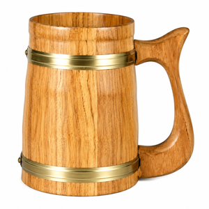 Jarra de Cerveza de Madera Hecha a Mano con Asa, Vaso Ecológico de Madera Estilo Barril Vintage para Fiestas y Accesorios de Bar - Product Image 1