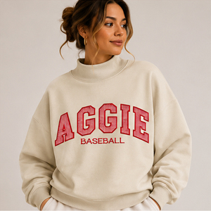 Aggie Baseball Sweat-shirt à col roulé pour femme, sweat-shirt tendance à imprimé graphique, col montant, pull oversize à col haut, doux - Product Image 2