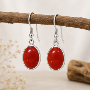 Natural Red Onyx Oval Charm Earrings 925 <b>Sterling</b> <b>Silver</b> Bezel Set Gemstone Ear <b>Wire</b> Handmade Engagement Jewelry for Women - Product Image 3