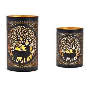 Cylinder Metal <b>Candle</b> Holders With Tree And Deer Die Cut Design White Gold Home Decoration Set Of 2 - Product Image 6