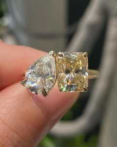 2CT Yellow Radiant And 2CT White Pear Moissanite Toi Et Moi <b>Ring</b> Women's 10K Yellow Gold Wedding <b>Proposal</b> Gift For Girlfriends - Product Image 1