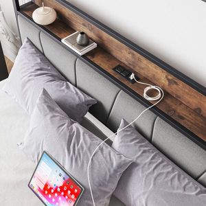 Struttura letto matrimoniale in metallo con testiera contenitore e stazione di ricarica, solida e stabile, silenziosa, non richiede rete a molle, facile da montare - Product Image 6