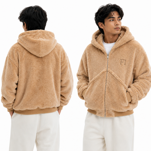 เสื้อฮู้ดผู้ชายผ้าฟลีซแบบกำหนดเอง ซิปเต็มตัว ทรงโอเวอร์ไซส์ สวมใส่สบาย เหมาะสำหรับฤดูหนาว สไตล์สตรีทแวร์ลำลอง เสื้อผ้าฤดูหนาว ขายส่ง - Product Image 2