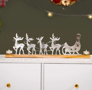 Christmas Reindeer Sleigh Candle <b>Holder</b> Set – Metal Deer & Santa Sleigh <b>Tealight</b> Stand for Table Centerpiece & Home Decor - Product Image 1