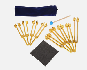 Juego de 9 diapasones de oro con peso, con 8 chakras y 1 martillo de sonido de silicona. - Product Image 6