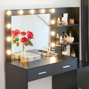 46.4IN Makeup Vanity Desk with Mirror Lights 3-Level Dresser 2 Large Vertical Organizers 2 Large Drawers <b>Dressing</b> <b>Table</b> <b>Storage</b> - Product Image 3