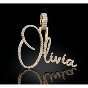 Custom Cursive Olivia Name Pendant Luxury Hip-Hop Plated 925 <b>Silver</b> with VVS Moissanite Iced Out Rose-shaped Pearl Charm - Product Image 4