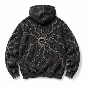 Sweat-shirt à capuche vintage pour homme, style streetwear, effet délavé, imprimé éclairs - Product Image 3
