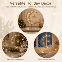 Lampe de table en métal à piles avec LED, strass et forme de croissant de lune, base en fil métallique étoilé et ovale, pour la décoration murale de la maison pendant le Ramadan