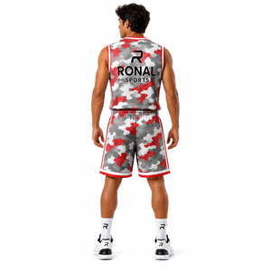 Conjunto de Camiseta de Baloncesto Sublimada para Hombre RONAL SPORTS, Camiseta sin Mangas con Estampado de Camuflaje y Pantalones Cortos, Absorbe la Humedad, Deportivo - Product Image 4
