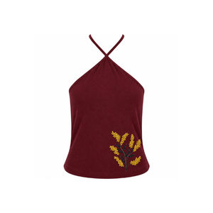 Haut jaune à col halter avec broderie nautique, motif ancre et voilier sur le devant, en coton respirant, pour le printemps/été, usage quotidien - Product Image 4