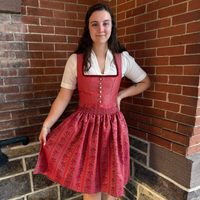 Robe Dirndl pour femme style bavarois, rouge unie, jacquard, mi-longue, coupe trapèze, boutonnée sur le devant, taille naturelle, écologique, respirante, droite